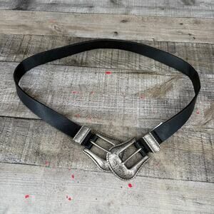 Vintage Western Style Belt Y2K Fashion Two Ornade Silver Tone Buckle Size S M